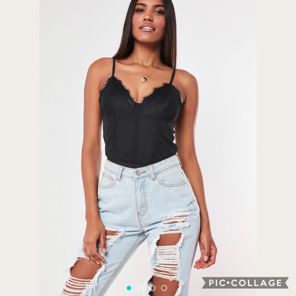 NWT Missguided Black Lace Corset Bodysuit